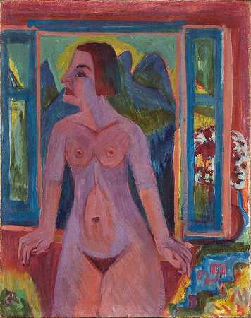橱窗边的裸女`Nude Woman at window (1922 – 1923) by Ernst Ludwig Kirchner
