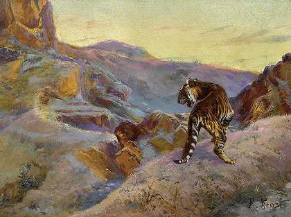 山中之虎`Tiger In The Mountains by Rudolf Ernst