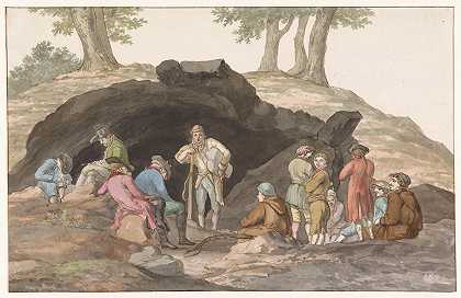 在内莫罗萨和弗雷达附近边境的格罗特·德勒·卡普雷停车`Oponthoud bij de Grotte delle Capre aan de grens bij Nemorosa en Fredda (1778) by Abraham-Louis-Rodolphe Ducros