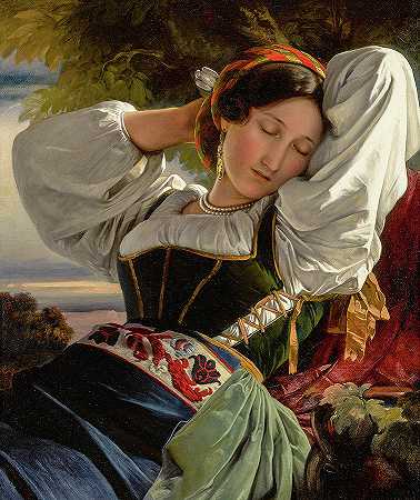 来自萨宾山脉的女孩`Girl from the Sabine Mountains by Franz Xaver Winterhalter