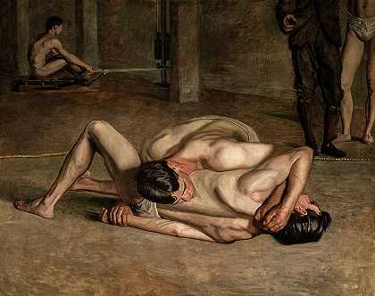 摔跤手，大约1899年`Wrestlers, circa 1899 by Thomas Eakins