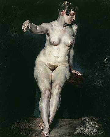 露丝小姐，裸体坐着，1820年`Seated Nude, Mademoiselle Rose, 1820 by Eugene Delacroix