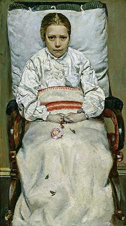 生病的女孩，1881年`Sick Girl, 1881 by Christian Krohg