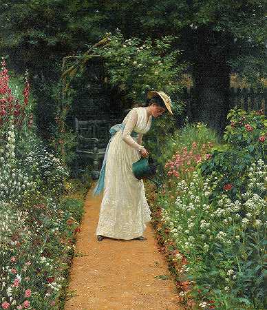 夫人的花园`My Lady\’s Garden by Edmund Blair Leighton
