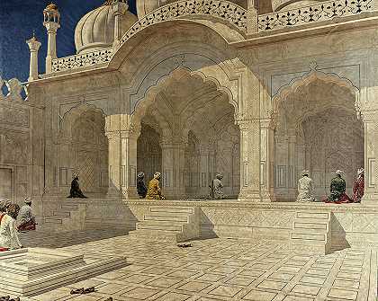 德里珍珠清真寺，1879年`Pearl Mosque At Delhi, 1879 by Vasily Vereshchagin