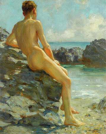 《游泳者》，1924年`The Bather, 1924 by Henry Scott Tuke