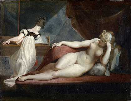 裸体躺着，女人在钢琴前`Reclining Nude And Woman At The Piano (1799~1800) by Henry Fuseli