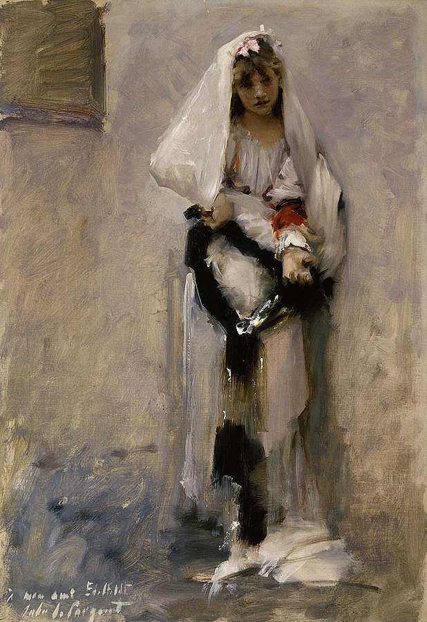 巴黎乞丐女孩，1877年`A Parisian Beggar Girl, 1877 by John Singer Sargent