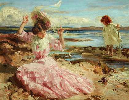 1904年夏天的海边`By Summer Seas, 1904 by Charles Sims