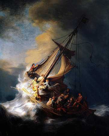 加利利海上的风暴，耶稣的奇迹，1633年`The Storm on the Sea of Galilee, miracle of Jesus, 1633 by Rembrandt