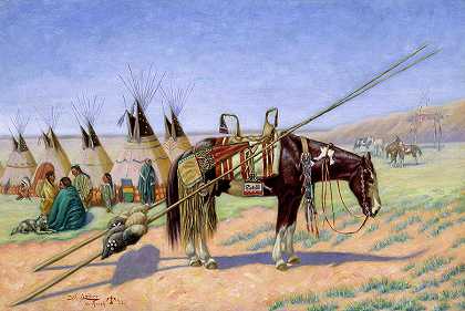 印第安人在牧场露营`Indians in Camp at Ranch by Emil W Lenders