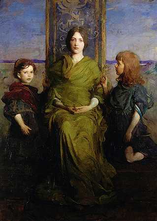 维珍登基，1891年`Virgin Enthroned, 1891 by Abbott Handerson Thayer
