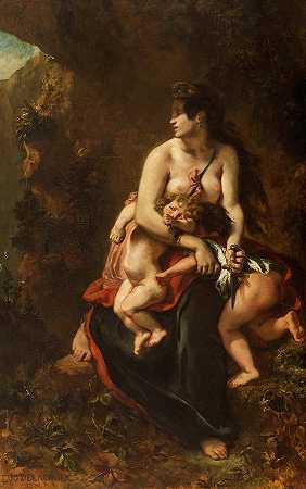美狄亚要杀了她的孩子`Medea About to Kill Her Children by Eugene Delacroix