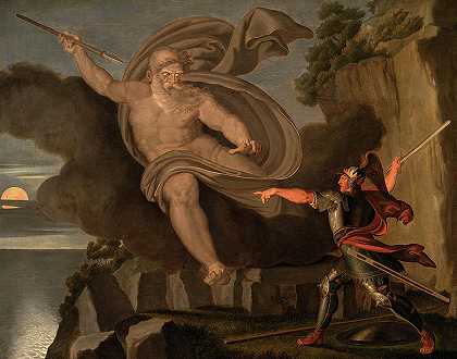芬格尔与洛达精神之战，1798年`Fingal\’s battle with the spirit of Loda, 1798 by Asmus Jakob Carstens