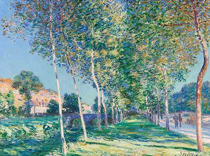 Loing Moret附近的杨树小巷`Allee de peupliers aux environs de Moret-sur-Loing by Alfred Sisley