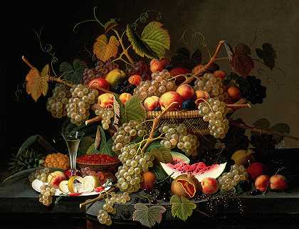 《水果静物》，1852年`Still Life with Fruit, 1852 by Severin Roesen