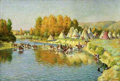 乌鸦印第安人营地，1908年`Encampment of Crow Indians, 1908 by Joseph Henry Sharp