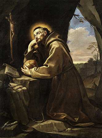 圣方济各在十字架前祈祷`The Saint Francis, before the cross Praying by Guido Reni