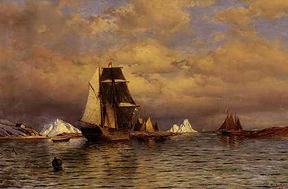 1877年，从战斗港向外看`Looking out of Battle Harbor, 1877 by William Bradford