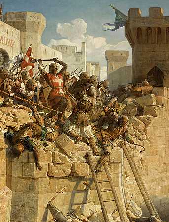 威廉·德克莱蒙特保卫阿克里镇，1291年`Guillaume de Clermont defend la ville d\’Acre, 1291 by Dominique Louis Fereol Papety