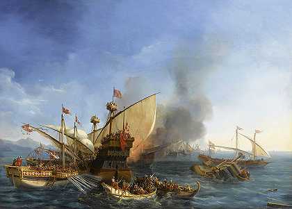 圣公会海战，1323年`Bataille navale d\’Episcopia, 1323 by Auguste Etienne Francois Mayer