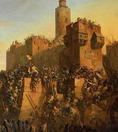 1299年，圣殿骑士团的大师雅克·莫莱意外地占领了耶路撒冷`Jacques Molay, grand-maitre de l\’ordre du Temple, prend Jerusalem par surprise, 1299 by Claudius Jacquand
