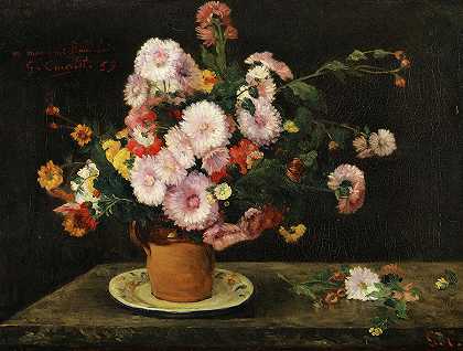 紫菀花束`Bouquet of Asters by Gustave Courbet