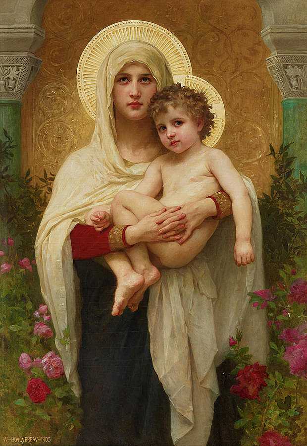 《玫瑰圣母》，1903年`The Madonna of the Roses, 1903 by William-Adolphe Bouguereau