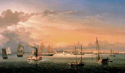 波士顿港，1854年`Boston Harbor, 1854 by Fitz Henry Lane