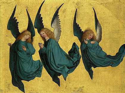 三个飞翔的天使`Three Hovering Angels by Meister des Monis-Altars