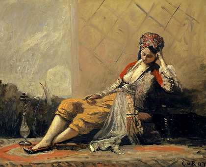 奥达利斯克`Odalisque by Jean-Baptiste Camille Corot