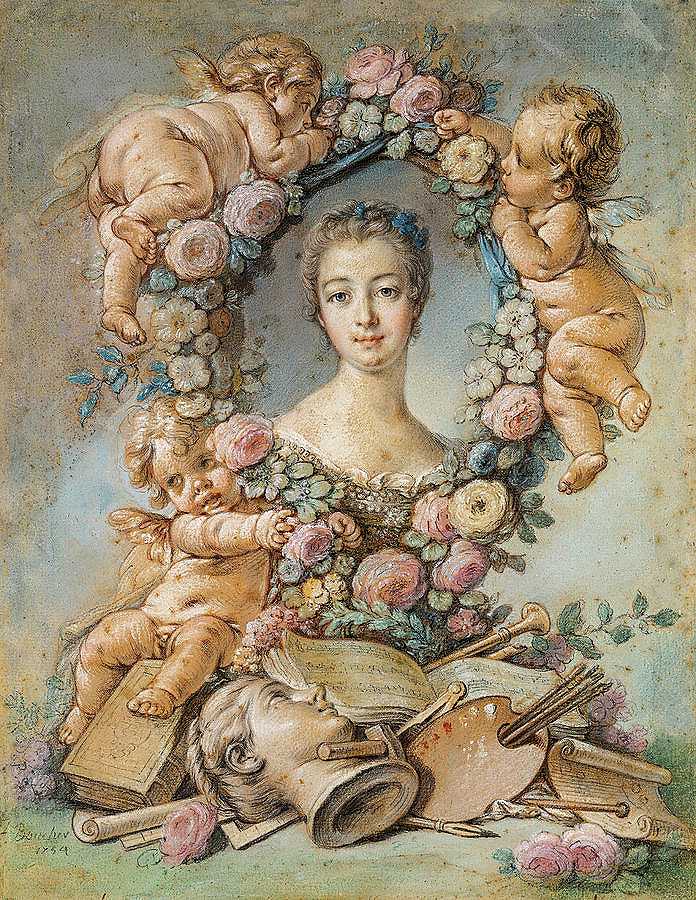 蓬帕杜夫人，1754年`Madame de Pompadour, 1754 by Francois Boucher