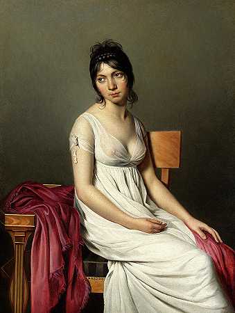 1798年，一位身穿白衣的年轻女子的肖像`Portrait of a Young Woman in White, 1798 by Jacques-Louis David