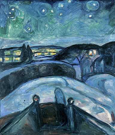 1924年的星夜`Starry Night, 1924 by Edvard Munch