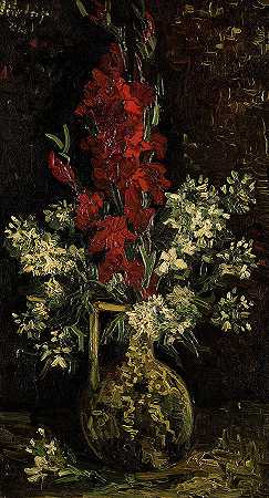 带有红色和白色花朵的花瓶，1886年`Vase with Red and White Flowers, 1886 by Vincent Willem van Gogh
