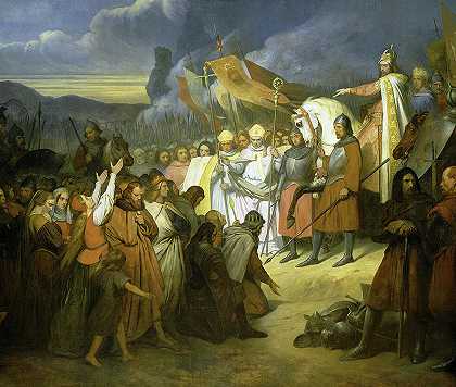 查理曼大帝在帕德伯恩接受维蒂金的意见书`Charlemagne Receiving the submission of Witikind at Paderborn by Ary Scheffer