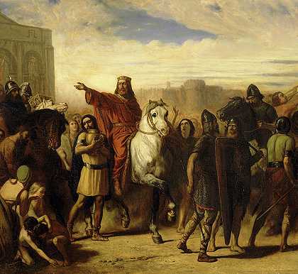克洛维斯一世于508年加入旅游团`Clovis I entering Tours in 508 by Joseph-Nicolas Robert-Fleury