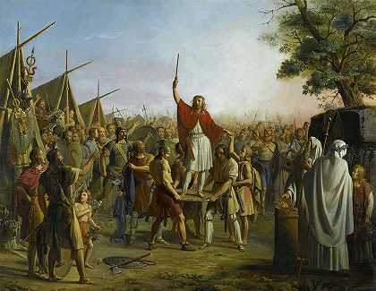 法拉蒙在417年掠夺提尔城后宣布为王`Pharamond Proclaimed King after Pillaging the City of Trier in 417 by Pierre Henri Revoil