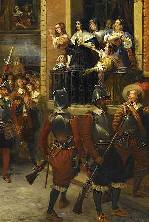 奥利弗·克伦威尔离开伦敦`Oliver Cromwell leaves London by Jean Hippolyte Simon Bruyeres
