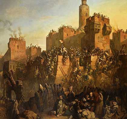 雅克·德莫莱占领耶路撒冷`The capture of Jerusalem by Jacques de Molay by Claudius Jacquand