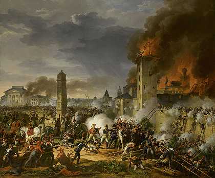 拉涅斯元帅在1809年的拉兹本战役中领导了对城堡的攻势`Marshal Lannes leads the storming of the citadel at the Battle of Ratisbon, 1809 by Charles Thevenin
