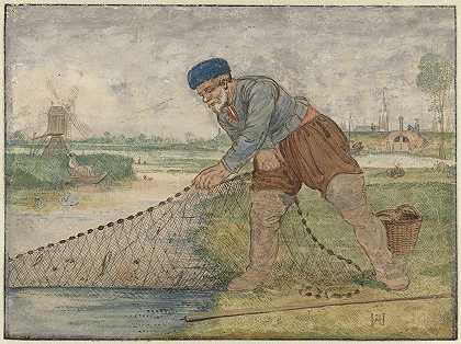渔夫拉网`A Fisherman Hauling in his Net (c. 1625 ~ c. 1630) by Hendrick Avercamp