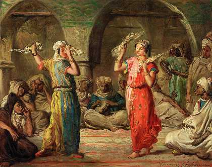 摩洛哥手帕舞`Moroccan Dance with Handkerchiefs by Theodore Chasseriau