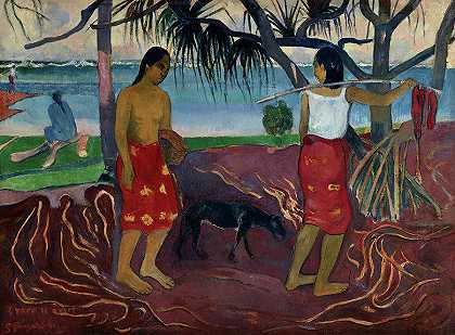 在潘达努斯的统治下，1891年`Under the Pandanus, 1891 by Paul Gauguin