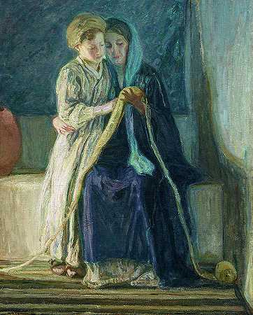 1908年，基督和他的母亲学习圣经`Christ and His Mother Studying the Scriptures, 1908 by Henry Ossawa Tanner