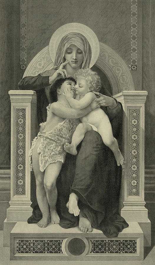 圣母、耶稣和圣约翰浸信会`The Virgin, Jesus And Saint John Baptist by William Adolphe Bouguereau