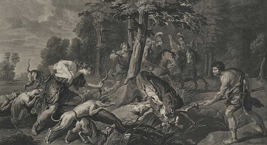 梅勒盖奇和亚特兰大猎杀卡利多尼亚野猪`Meleager And Atalanta Hunting The Calydonian Boar by Peter Paul Rubens