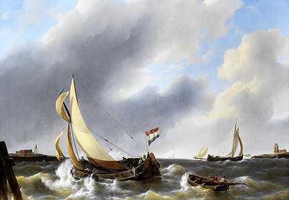 帆船`Sailing Ships by Petrus Jan Schotel