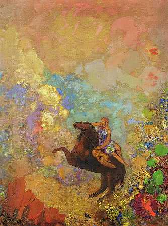 帕伽索斯缪斯，1907-1910`Muse on Pegasus, 1907 – 1910 by Odilon Redon
