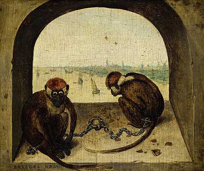 两只被链子锁住的猴子，1562年`Two Chained Monkeys, 1562 by Pieter Bruegel